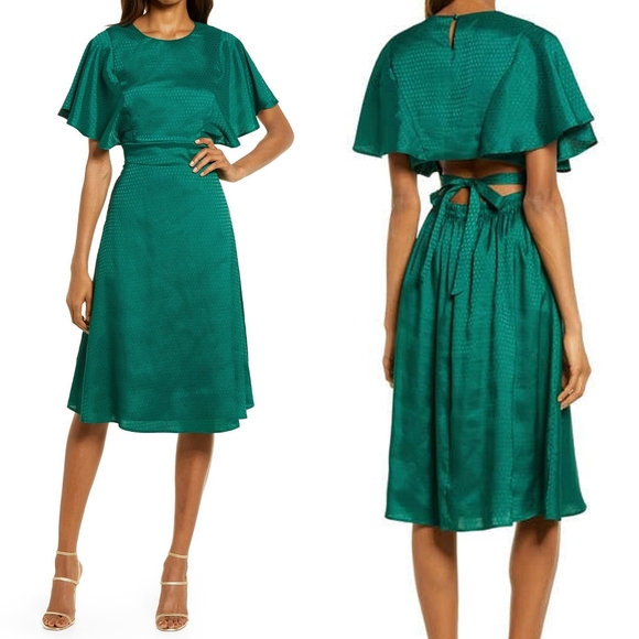 Lulus Dresses & Skirts - Lulu's Satin Midi Dress Emerald Green Small Polka Dot Satin Occasion Romantic